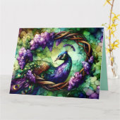 Stained Glass Peacock Floral Wreath Art Kaart (Gele Bloem)