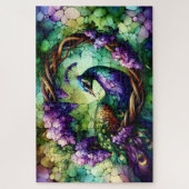 Stained Glass Peacock Floral Wreath Art Legpuzzel (Verticaal)