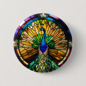 Stained Glass Peacock Ronde Button 5,7 Cm (Voorkant)