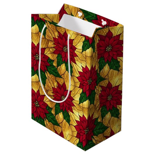 Stained Glass Poinsettia Elegant Christmas Medium Cadeauzakje (Achterkant Gekanteld)