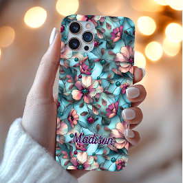 Stained glass purple blue floral iPhone 16 hoesje