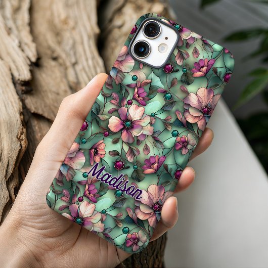 Stained glass purple mint floral Case-Mate iPhone case