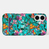Stained glass purple turquoise floral art pattern Case-Mate iPhone case (Achterkant (horizontaal))