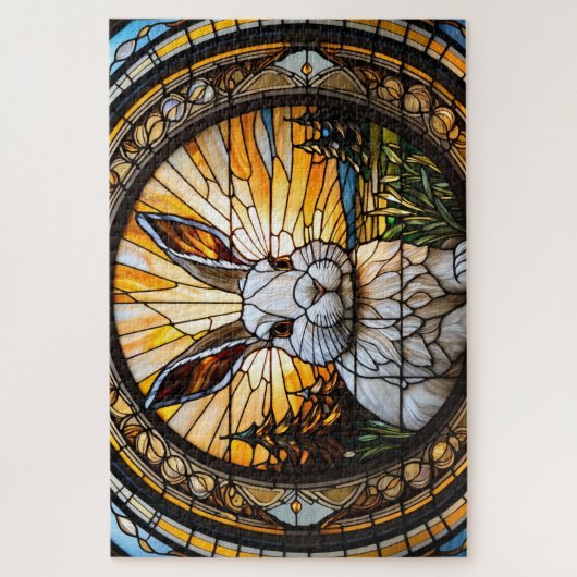 Stained-glass rabbit jigsaw puzzle legpuzzel (Verticaal)