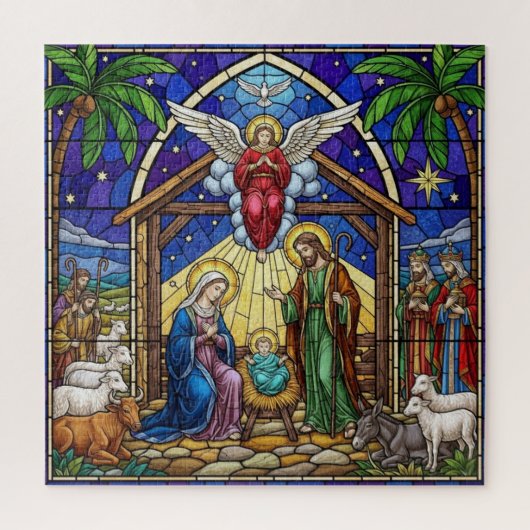Stained Glass Religious Nativity Scene Christmas  Legpuzzel (Verticaal)