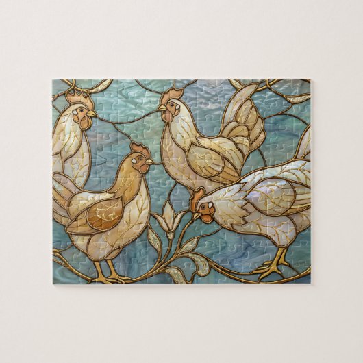 Stained Glass Roosters Elegant Chicken Farmhouse Legpuzzel (Horizontaal)