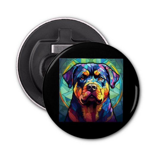 Stained Glass Rottweiler  Button Flesopener (Voorkant)