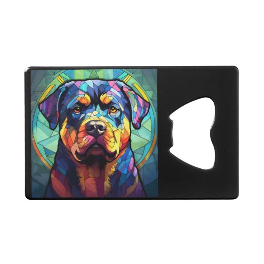 Stained Glass Rottweiler  Creditkaart Flessenopener (Voorkant (Horizontaal))
