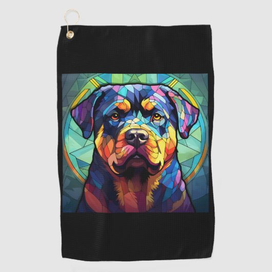 Stained Glass Rottweiler Golfhanddoek (Voorkant)