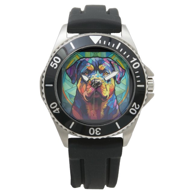 Stained Glass Rottweiler  Horloge (Voorkant)