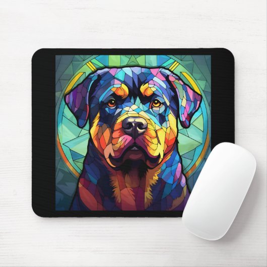Stained Glass Rottweiler  Muismat (Met muis)