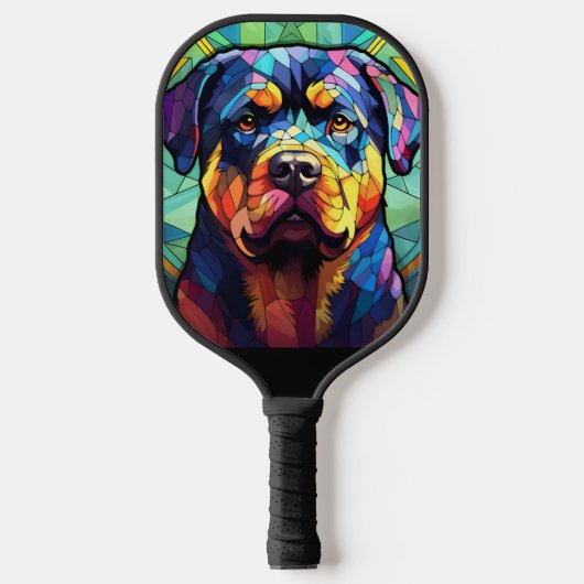 Stained Glass Rottweiler Pickleball Paddle (Voorkant)