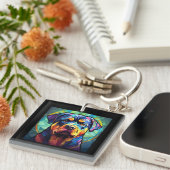 Stained Glass Rottweiler Sleutelhanger (Voorkant Rechts)