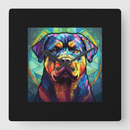 Stained Glass Rottweiler Vierkante Klok