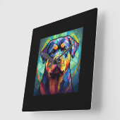 Stained Glass Rottweiler Vierkante Klok (Hoek)