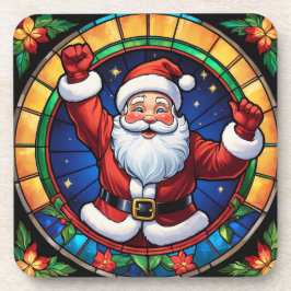 Stained Glass Santa Christmas Holiday Drink Bier Onderzetter
