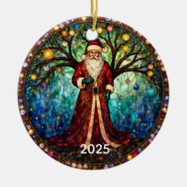 Stained Glass Santa Claus Christmas Tree of Life Keramisch Ornament