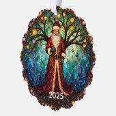 Stained Glass Santa Claus Christmas Tree of Life Ornament Kaart (Links)