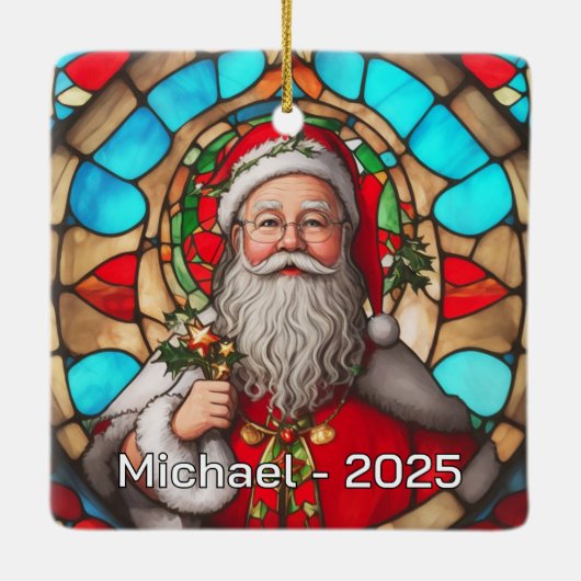 Stained Glass Santa Claus Portrait Keramisch Ornament (Achterkant)