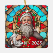 Stained Glass Santa Claus Portrait Keramisch Ornament (Voorkant)