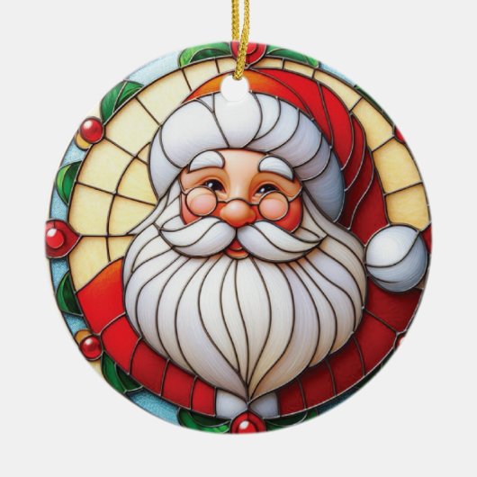 Stained Glass Santa Holiday Keramisch Ornament (Voorkant)