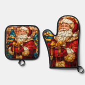 Stained Glass Santa Ovenwant & Pannenlap Set (Voorkant)