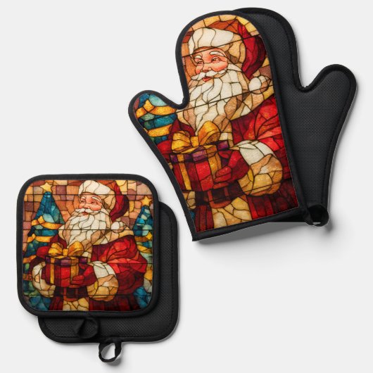 Stained Glass Santa Ovenwant & Pannenlap Set (Voorkant / Achterkant)