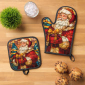 Stained Glass Santa Ovenwant & Pannenlap Set (Top down)