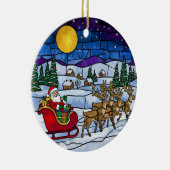 Stained Glass Santa & Reindeer Sleigh Ride Keramisch Ornament (Rechts)