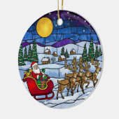 Stained Glass Santa & Reindeer Sleigh Ride Keramisch Ornament (Links)