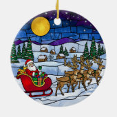 Stained Glass Santa & Reindeer Sleigh Ride Keramisch Ornament (Achterkant)