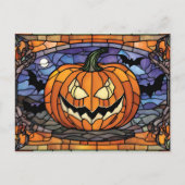 Stained Glass Scary Halloween Pumpkin, Bats Feestdagenkaart (Voorkant)