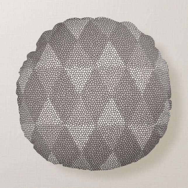 Stained Glass Silver Diamond Pattern Rond Kussen (Voorkant)