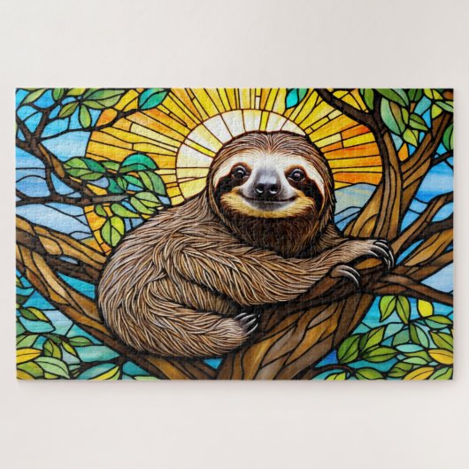 Stained Glass Sloth Jigsaw Puzzle Legpuzzel (Horizontaal)