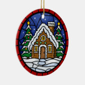 Stained Glass Snowy Cabin Keramisch Ornament (Rechts)