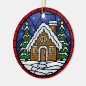 Stained Glass Snowy Cabin Keramisch Ornament (Links)