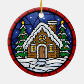 Stained Glass Snowy Cabin Keramisch Ornament (Achterkant)