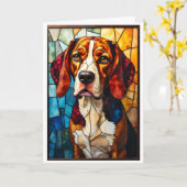 Stained Glass Style Beagle Hound Dog Kaart (Gele Bloem)