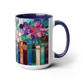 Stained Glass Style Books Floral Mug Mok