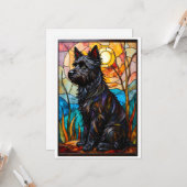 Stained Glass Style Cairn Terrier Dog Flat Kaart (Voorkant / Achterkant in situ)