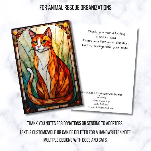 Stained Glass Style Cat Rescue Organization Flat Bedankkaart