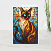 Stained Glass Style Charming Cat with Blue Eyes Kaart (Voorkant)