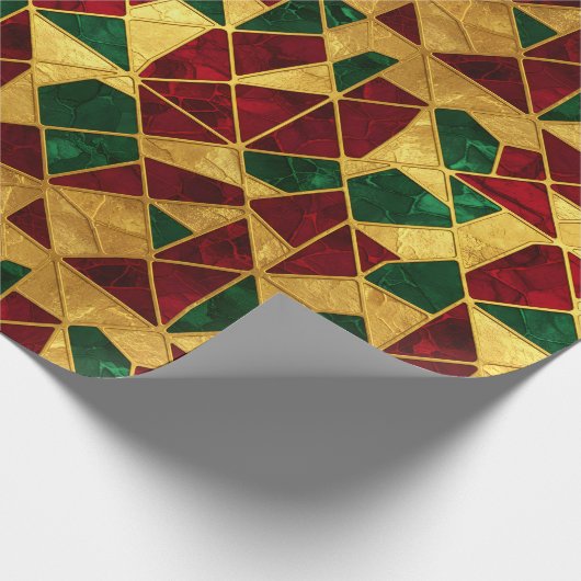 Stained Glass Style Christmas Red Green Gold  Cadeaupapier (Hoek)