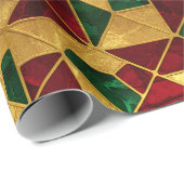 Stained Glass Style Christmas Red Green Gold  Cadeaupapier (Rol Hoek)