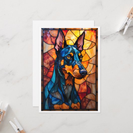Stained Glass Style Doberman Dog Flat Kaart (Voorkant / Achterkant in situ)