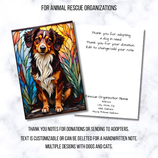 Stained Glass Style Dog Rescue Organization Bedankkaart