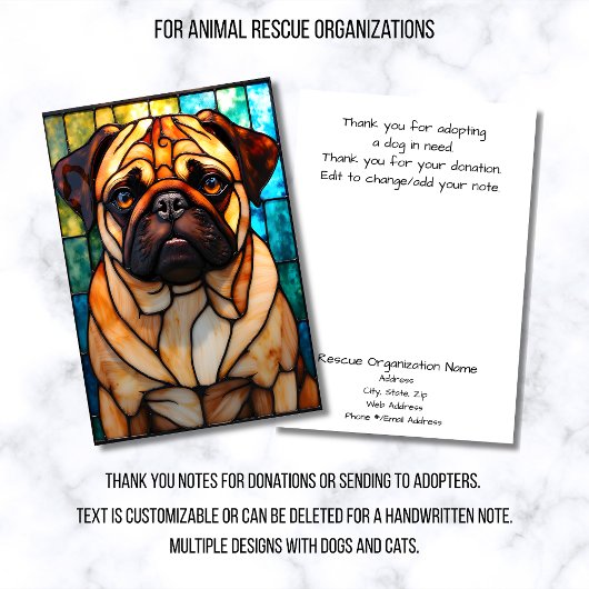 Stained Glass Style Dog Rescue Organization Bedankkaart