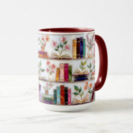 Stained Glass Style Floral Bookshelf Mug Mok