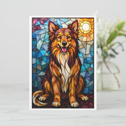 Stained Glass Style Mixed Breed Dog Flat Kaart (Staand voorkant)