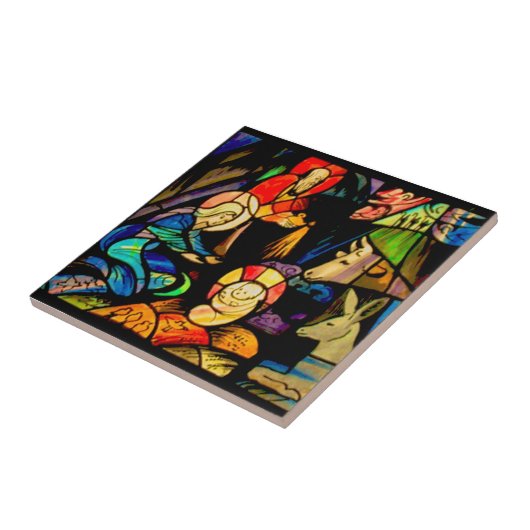 Stained Glass Style Nativity Tegeltje (Zijkant)